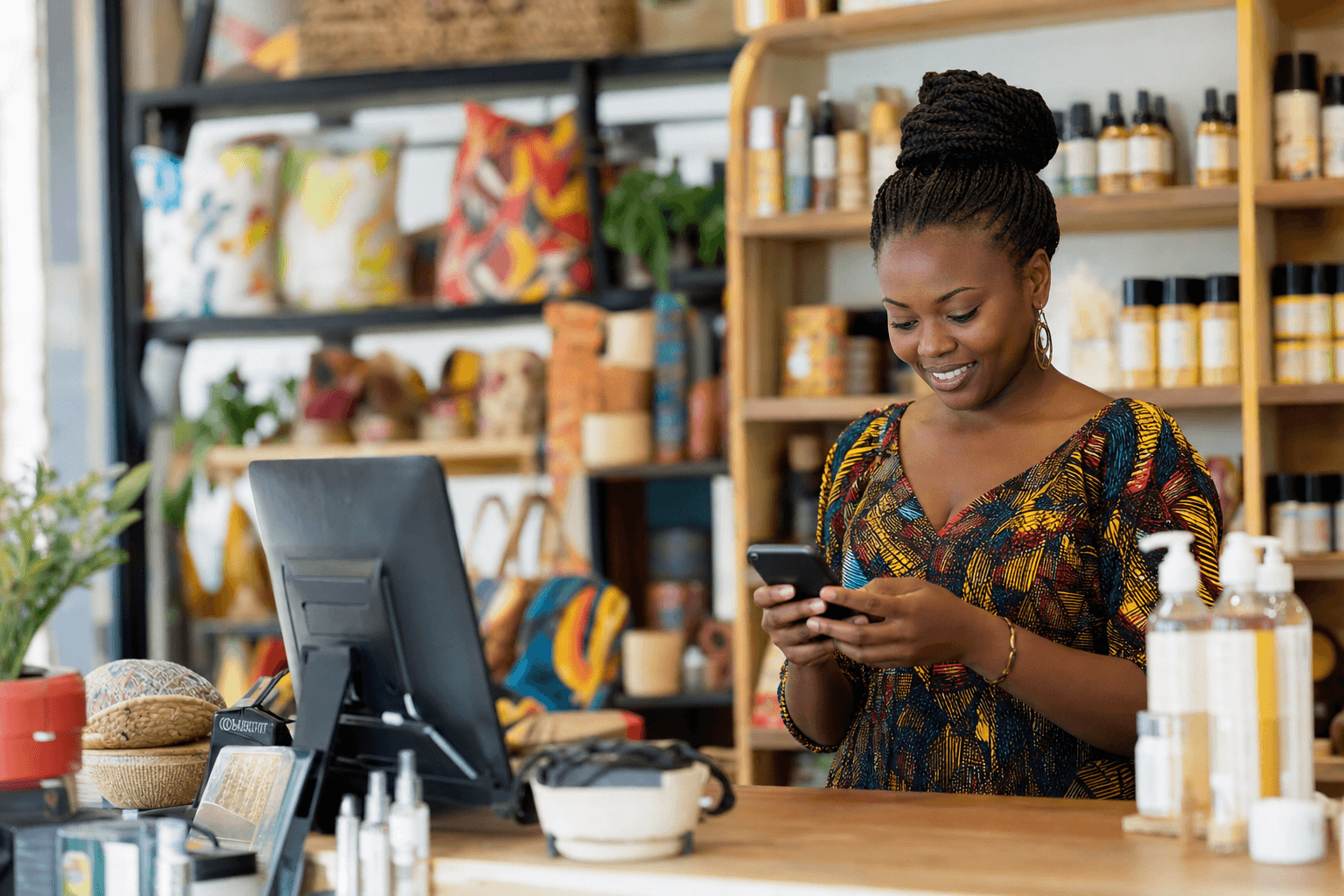 Kenyan retail SME owner serving customers